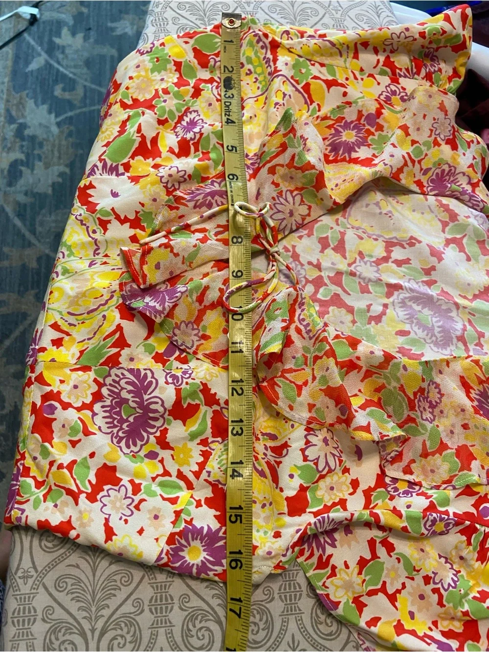 RIXO Jenna Red Summer Meadow Yellow Floral Maxi/Midi Dress Ruffle Sz 2